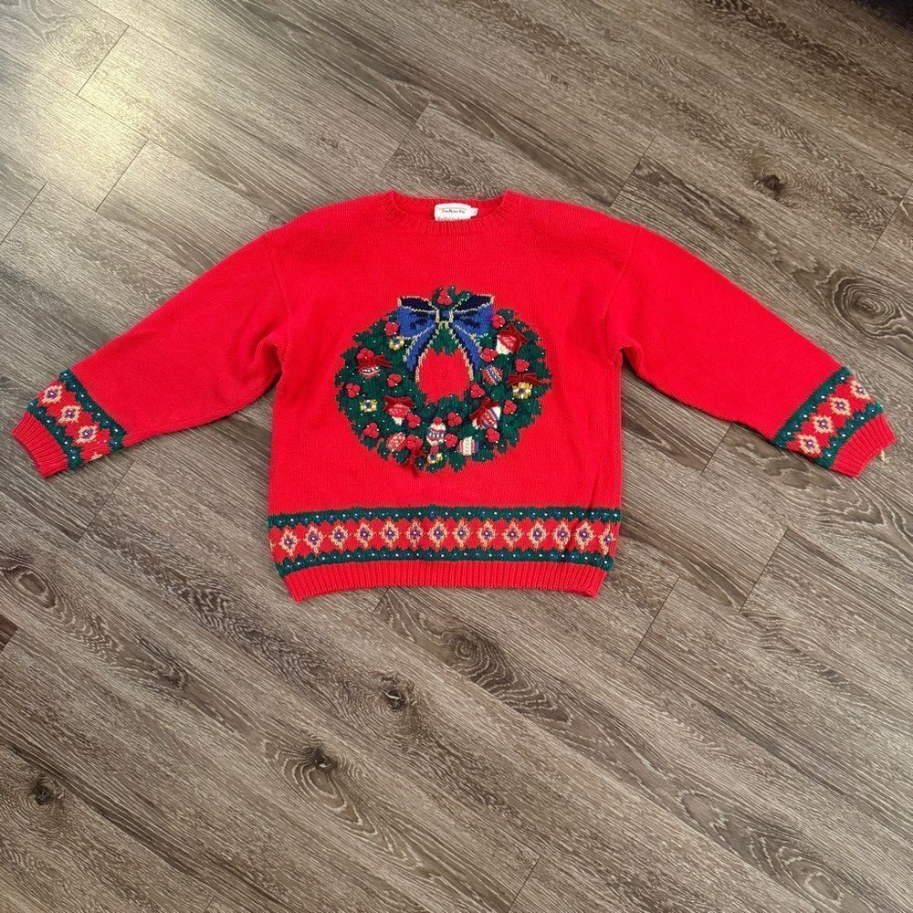 Talbots Vintage Christmas Wreath Sweater